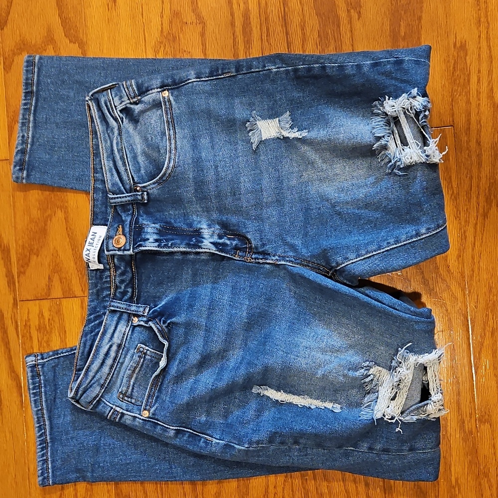 Wax Jean Blue Distressed Boyfriend Jeans - Picture 6 of 11